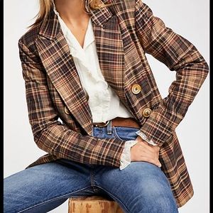 FREE PEOPLE Emily Plaid Belted Blazer